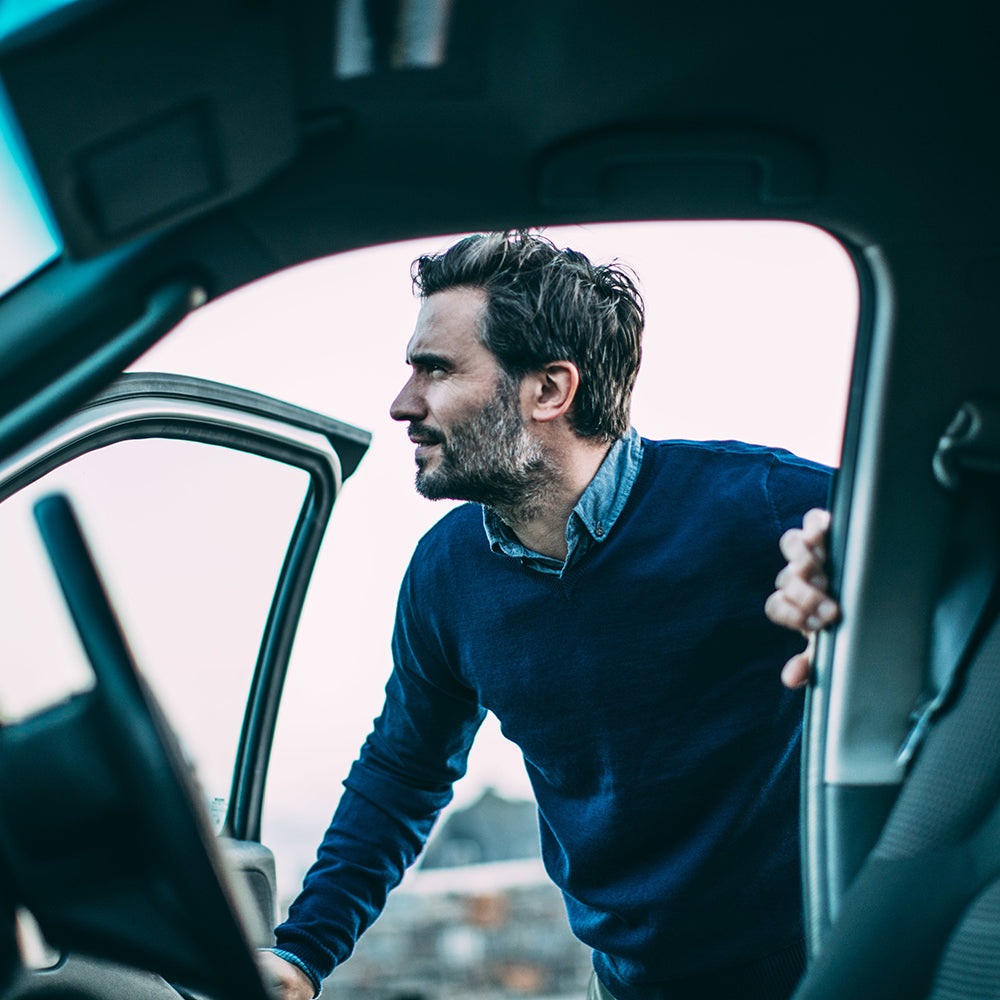 Isobaa | Mens Merino V Neck Sweater (Navy) | Stay comfortable on the go with our V-neck sweater crafted from superfine Merino wool. | Model: Duncan
