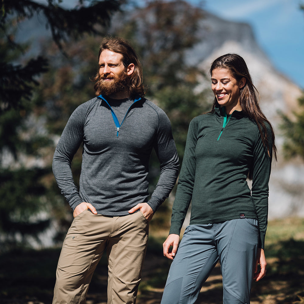 Isobaa | Womens Merino 200 Long Sleeve Zip Neck (Forest) | Experience the best of 200gm Merino wool with this ultimate half-zip top – your go-to for challenging hikes, chilly bike commutes, post-workout layering, and unpredictable weather. | Model: Jess