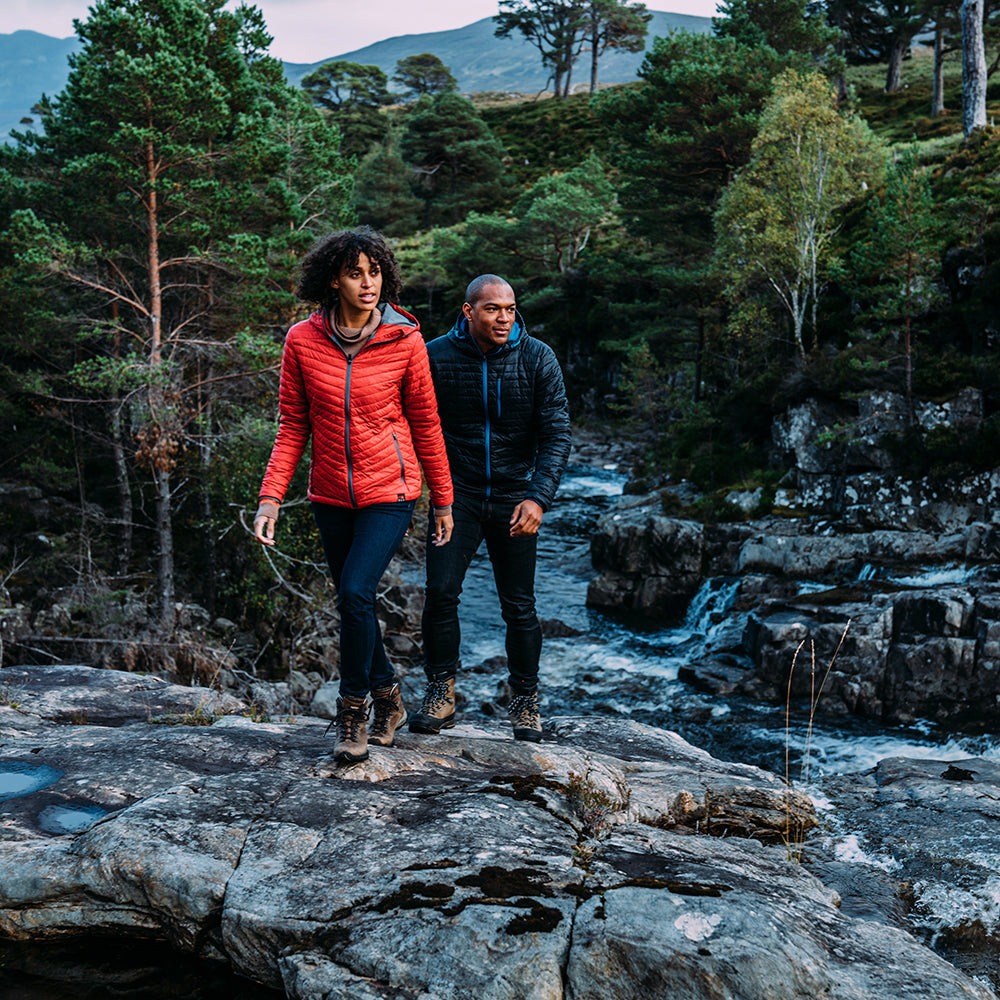 Isobaa | Womens Merino Wool Insulated Jacket (Red/Smoke) | Innovative and sustainable design with our Merino jacket. | Model: Micah